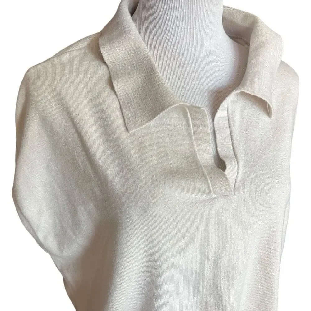 NWT Womens DKNY Split Neck Eggshell Cap Sleeve  Collared Sweater Top - Sz XL